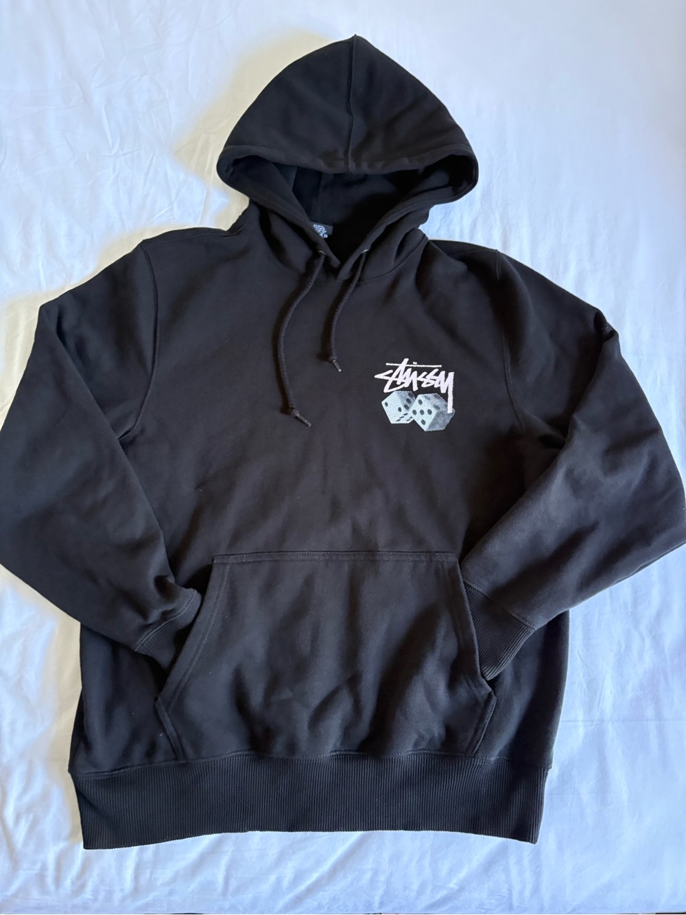 Stussy Black Crewneck Hoodie with White Dice Logo